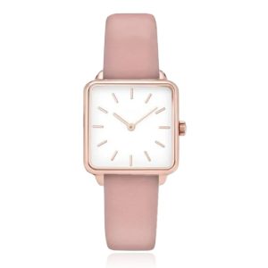 LGT JWLS Dameshorloge 'Square' – Roze Lederen Band, Wit Uurwerk, Rose Gouden Kast