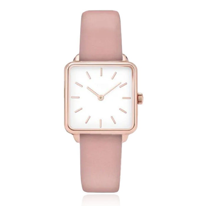 LGT JWLS Dameshorloge 'Square' – Roze Lederen Band, Wit Uurwerk, Rose Gouden Kast