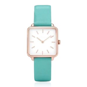 LGT JWLS Dameshorloge 'Square' – Turquoise Lederen Band, Wit Uurwerk, Rose Gouden Kast