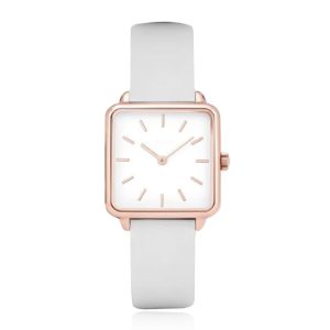 LGT JWLS Dameshorloge 'Square' – Witte Lederen Band, Wit Uurwerk, Rose Gouden Kast