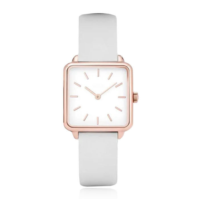 LGT JWLS Dameshorloge 'Square' – Witte Lederen Band, Wit Uurwerk, Rose Gouden Kast