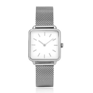 LGT JWLS Dameshorloge 'Square' – Zilverkleurige Meshband, Wit Uurwerk, Zilverkleurige Kast