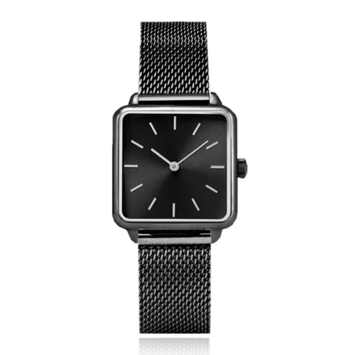 LGT JWLS Dameshorloge 'Square' – Zwarte Meshband, Zwart Uurwerk, Zwarte Kast