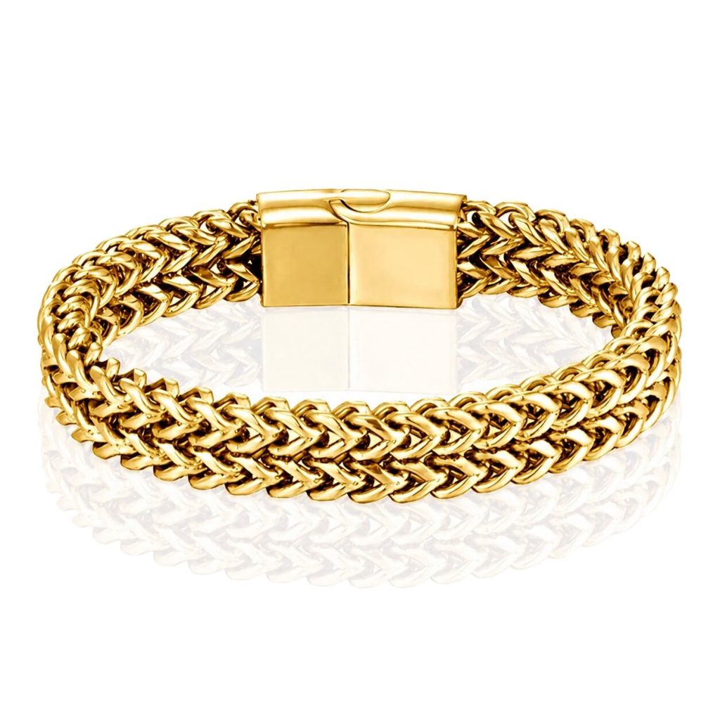 LGT JWLS Heren Armband – Dubbele Curb Chain van Edelstaal, Goud-19cm