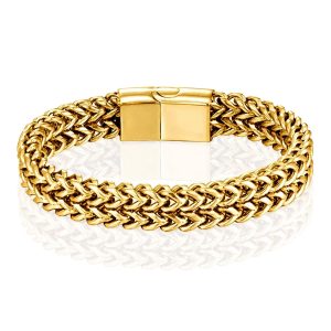LGT JWLS Heren Armband – Dubbele Curb Chain van Edelstaal, Goud-21cm