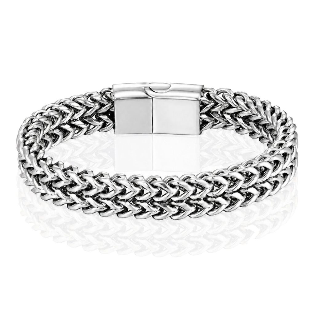 LGT JWLS Heren Armband – Dubbele Curb Chain van Edelstaal, Zilver-21cm