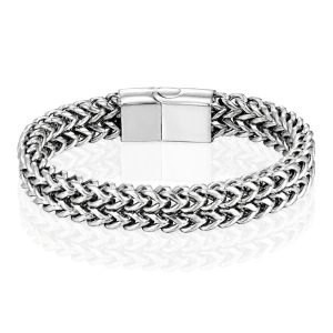 LGT JWLS Heren Armband – Dubbele Curb Chain van Edelstaal, Zilver-21cm
