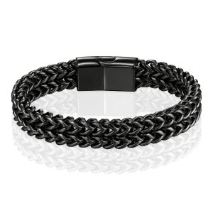 LGT JWLS Heren Armband – Dubbele Curb Chain van Edelstaal, Zwart-21cm