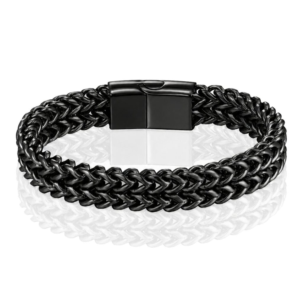 LGT JWLS Heren Armband – Dubbele Curb Chain van Edelstaal, Zwart-23cm