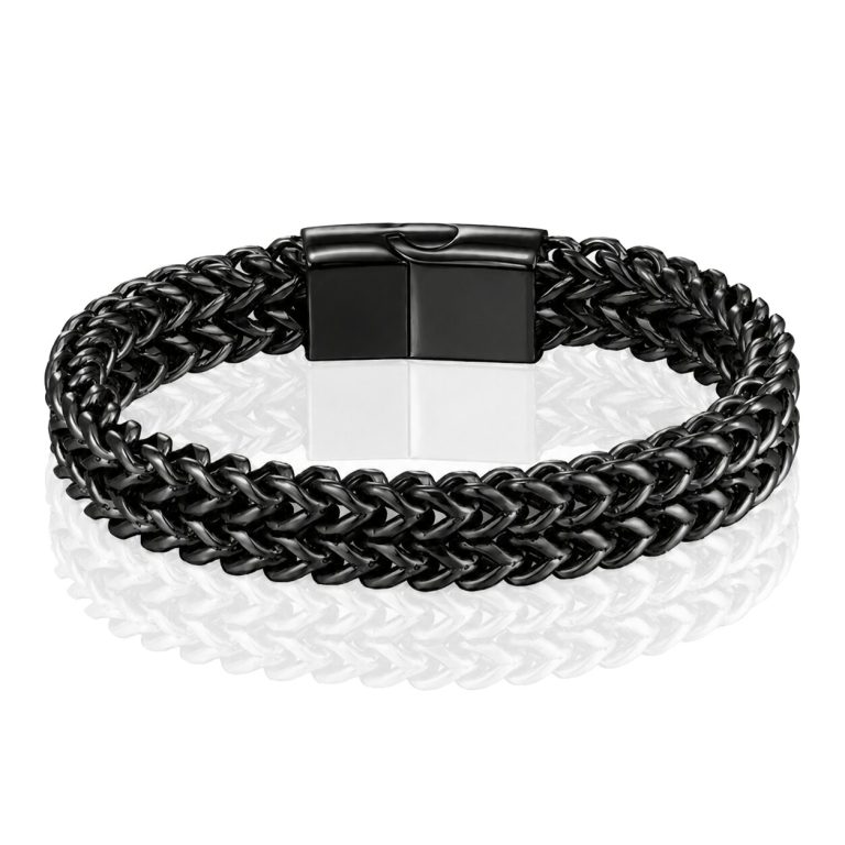 LGT JWLS Heren Armband – Dubbele Curb Chain van Edelstaal, Zwart-23cm