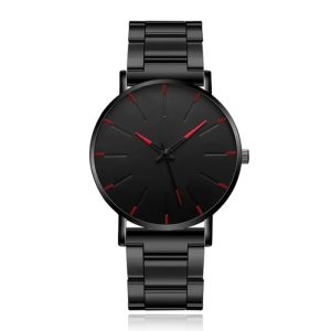 LGT JWLS Herenhorloge – Extra Plat Quartz Uurwerk – All Black met Rode Accenten