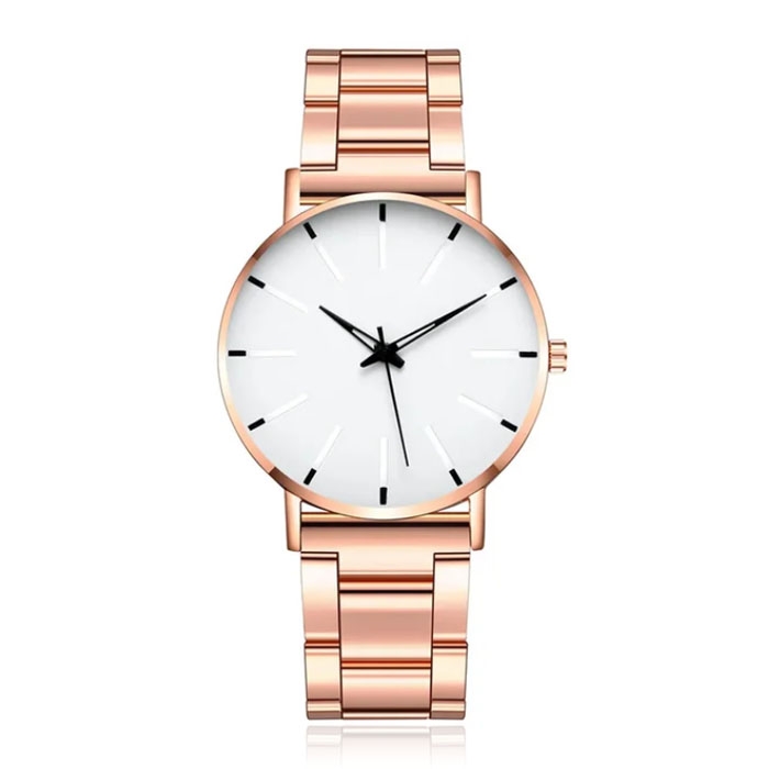 LGT JWLS Herenhorloge – Extra Plat Quartz Uurwerk – Rose Goud met Witte Wijzerplaat