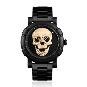 LGT JWLS Herenhorloge '3D Skull Goud' – Zwarte Band en Behuizing