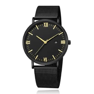LGT JWLS Herenhorloge met Zwarte Mesh Band – Goudkleurige Uuraanduiding