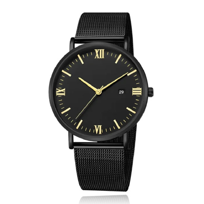 LGT JWLS Herenhorloge met Zwarte Mesh Band – Goudkleurige Uuraanduiding