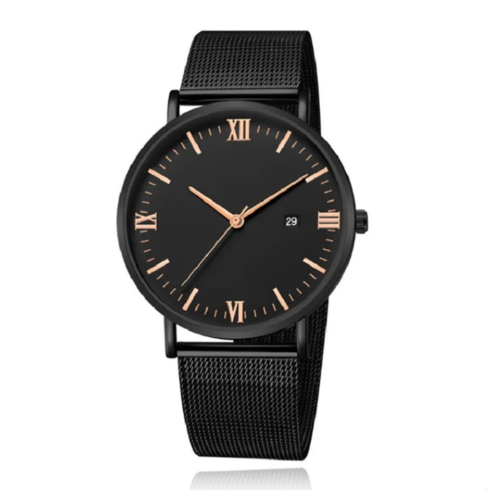 LGT JWLS Herenhorloge met Zwarte Mesh Band – Rose Goud Uuraanduiding