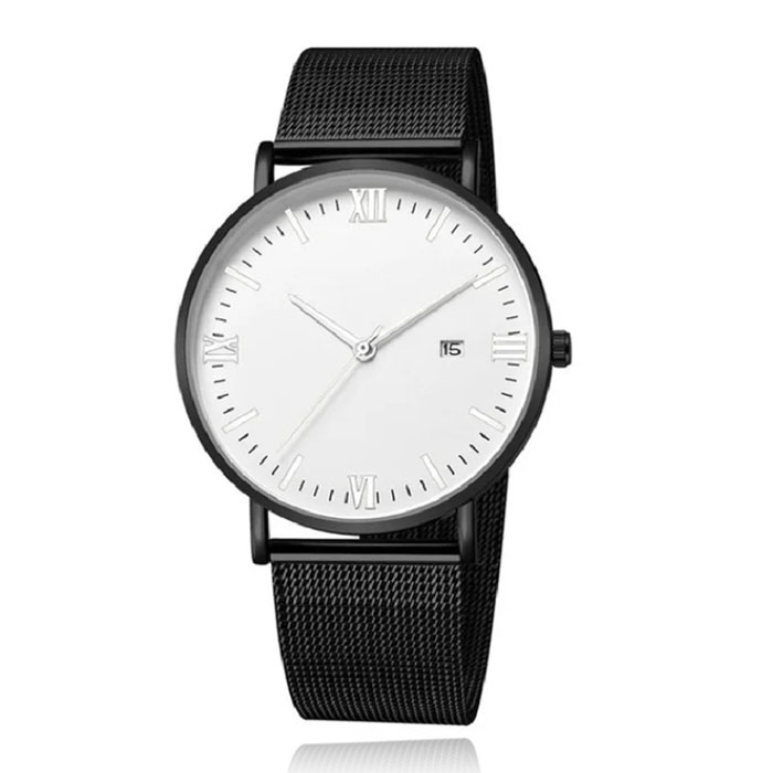 LGT JWLS Herenhorloge met Zwarte Mesh Band – Zilveren Uuraanduiding