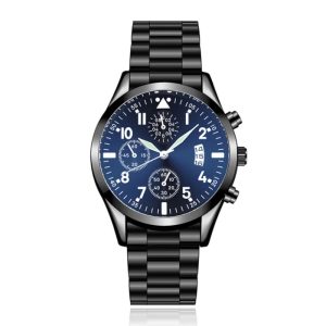 LGT JWLS Herenhorloge met Zwarte Metalen Band – Blauw Uurwerk