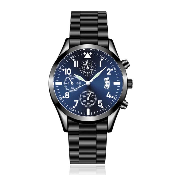 LGT JWLS Herenhorloge met Zwarte Metalen Band – Blauw Uurwerk