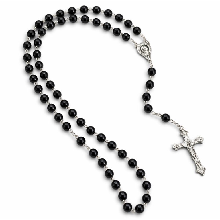LGT JWLS Rozenkrans Ketting Zwarte Glaskralen Met Kruis