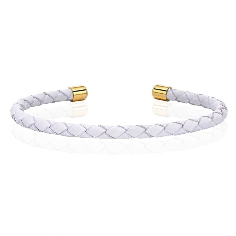 LGT JWLS Smalle Dames Armband van Wit Leer met Goudkleurige Dopjes