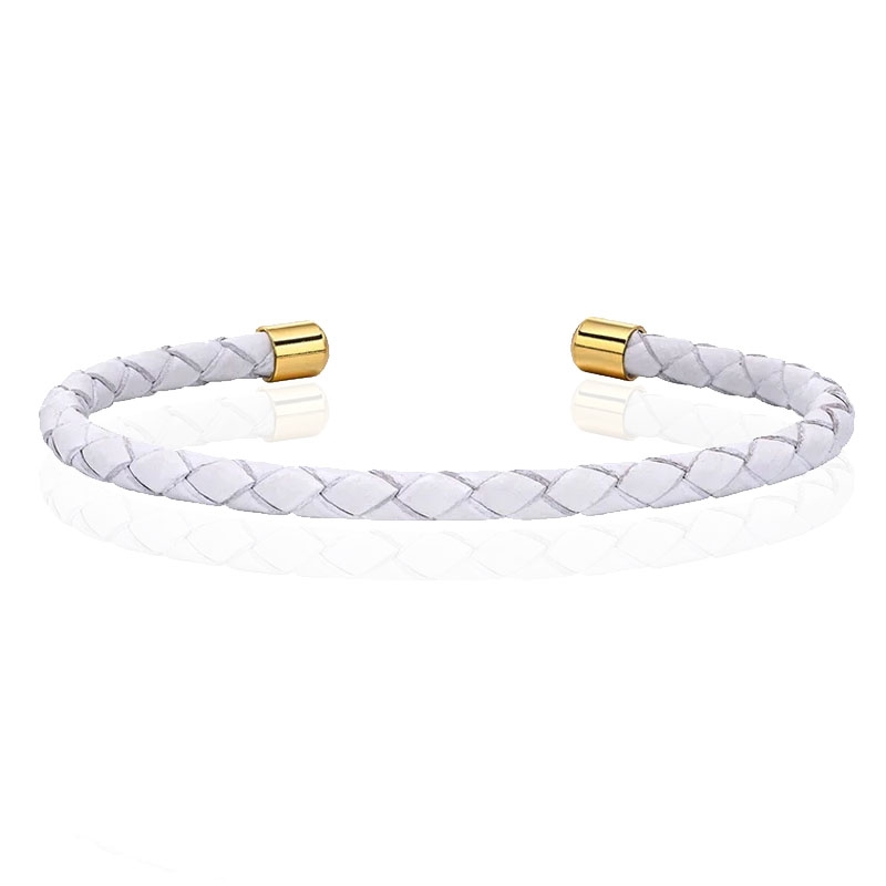 LGT JWLS Smalle Dames Armband van Wit Leer met Goudkleurige Dopjes
