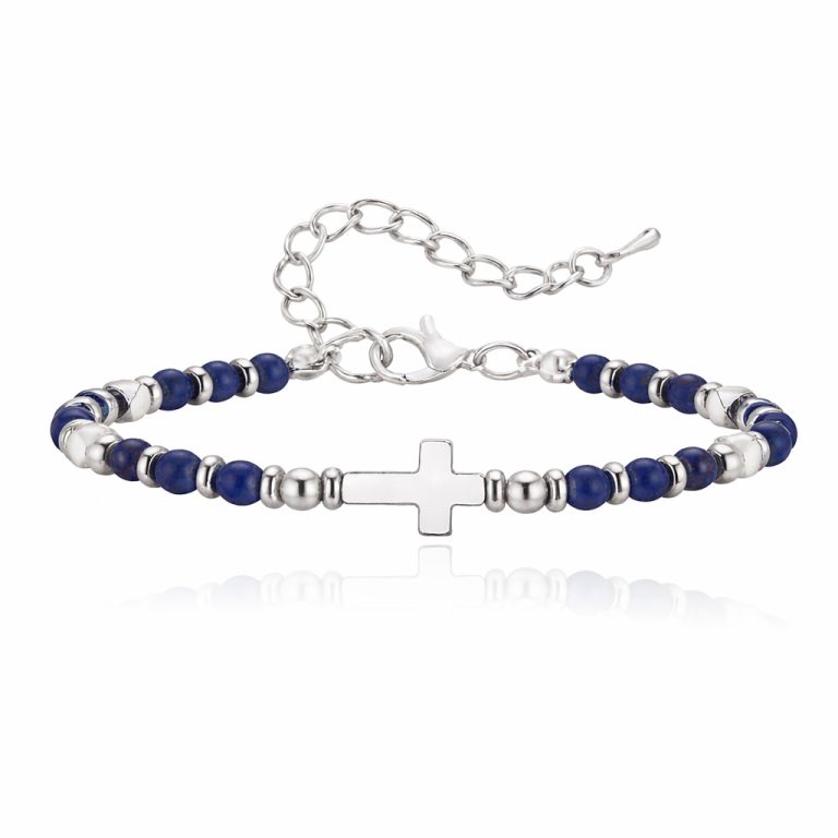 LGT JWLS Stalen Kralenarmband Kruis Lapis Lazuli