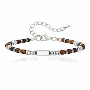 LGT JWLS Stalen Kralenarmband Tijgeroog Met Balkje