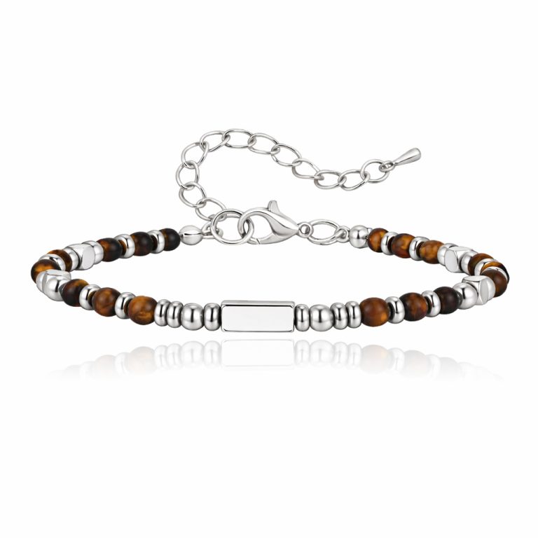 LGT JWLS Stalen Kralenarmband Tijgeroog Met Balkje