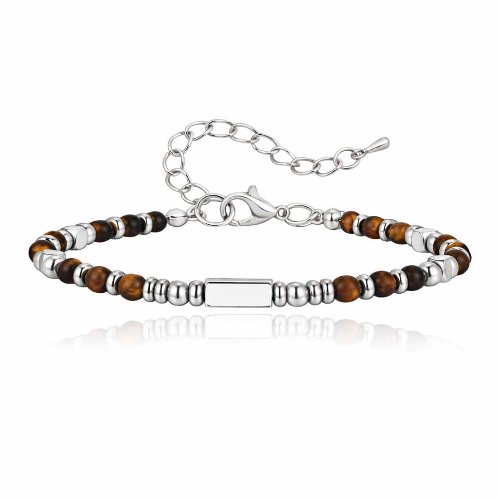 LGT JWLS Stalen Kralenarmband Tijgeroog Met Balkje