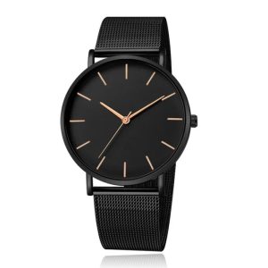 LGT JWLS Vintage Herenhorloge – Zwarte Band en Behuizing – Rose Goud Wijzers – Zwarte Wijzerplaat