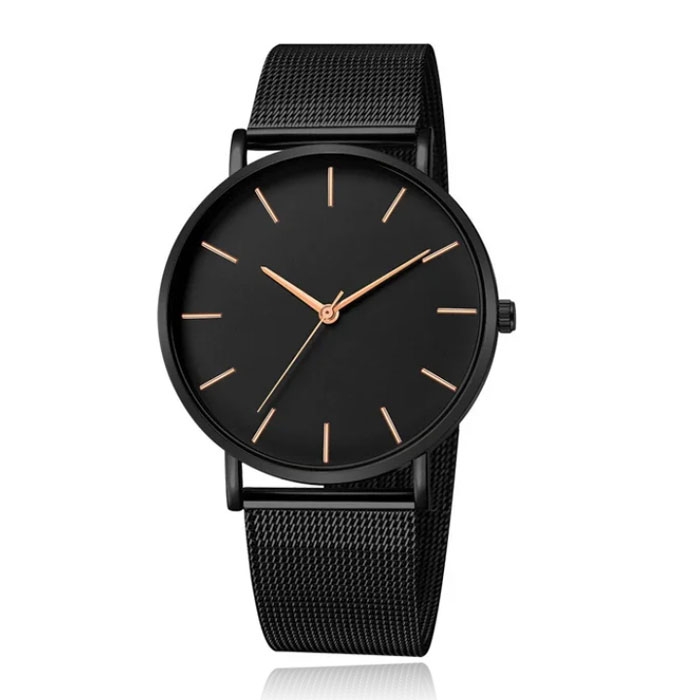 LGT JWLS Vintage Herenhorloge – Zwarte Band en Behuizing – Rose Goud Wijzers – Zwarte Wijzerplaat