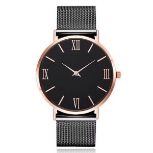 Luxe dameshorloge met zwarte wijzerplaat en zwartkleurige mesh band
