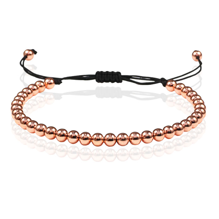 Macrame Armband Dames – 5mm Rose Goudkleurige Kralen