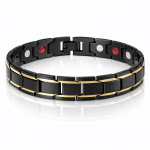Magnetische heren armband Edelstaal Mat Zwart met goudkleurig
