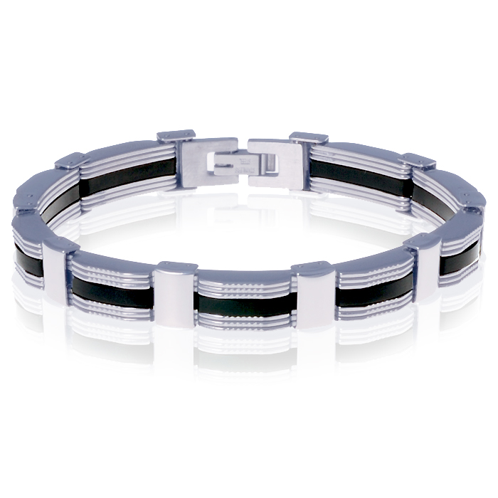 Mannen armband RVS met Rubber Schakel