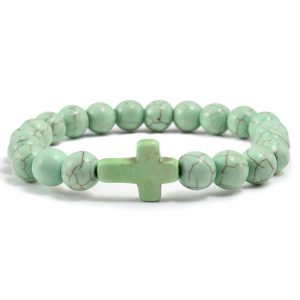 Memphis Kralen Armband met Natuursteen Kruis – Appelgroen