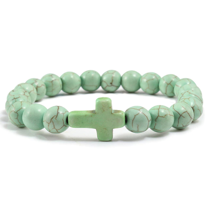 Memphis Kralen Armband met Natuursteen Kruis – Appelgroen