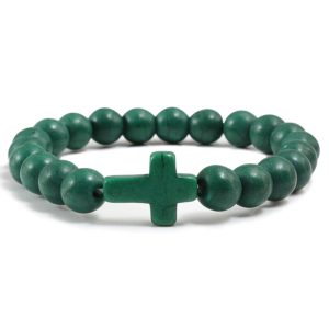 Memphis Kralen Armband met Natuursteen Kruis – Donkergroen
