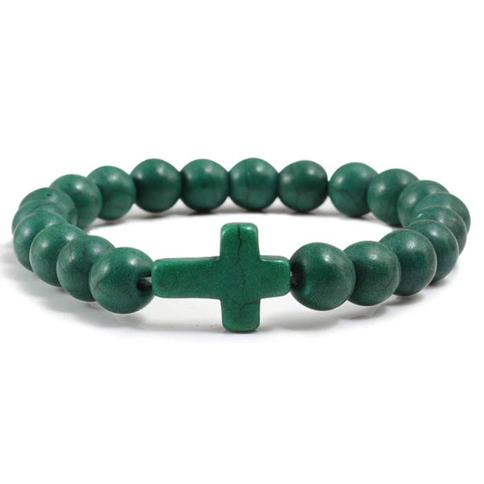 Memphis Kralen Armband met Natuursteen Kruis – Donkergroen
