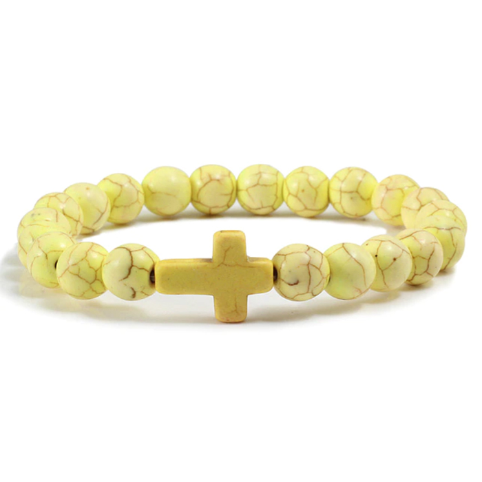 Memphis Kralen Armband met Natuursteen Kruis – Geel