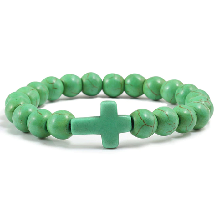 Memphis Kralen Armband met Natuursteen Kruis – Groen