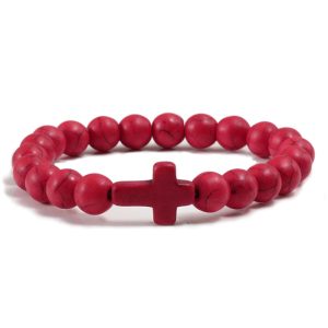 Memphis Kralen Armband met Natuursteen Kruis – Rood