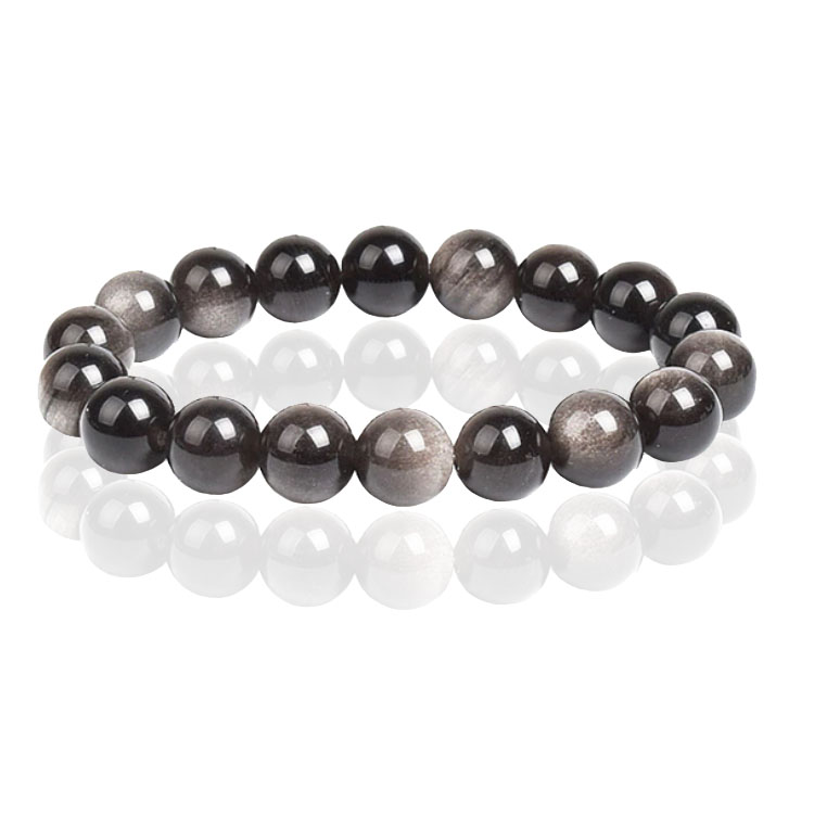 Memphis Natuursteen Armband 10mm – Silver Obsidian