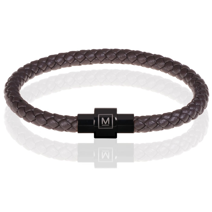 Memphis armband leer met edelstaal Donkerbruin Zwart-20cm