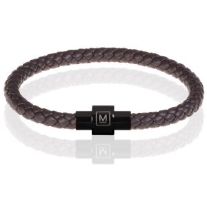 Memphis armband leer met edelstaal Donkerbruin Zwart-22cm