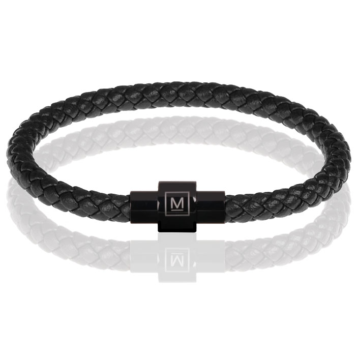 Memphis armband leer met edelstaal Zwart-18cm