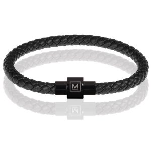 Memphis armband leer met edelstaal Zwart-24cm