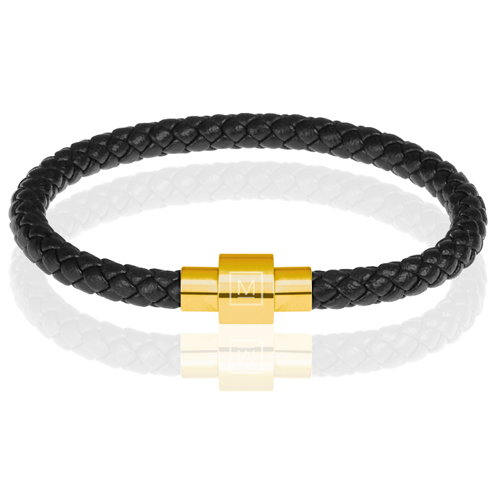 Memphis armband leer met edelstaal Zwart Goud-18cm