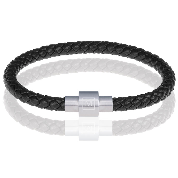 Memphis armband leer met edelstaal Zwart Zilver-24cm